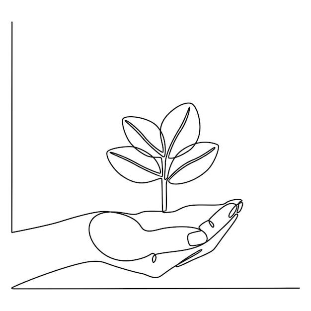 Dibujo de línea continua a mano con plantas en crecimiento ilustración vectorial