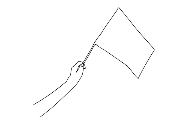 Dibujo de línea continua de una mano sosteniendo una bandera arte de una línea