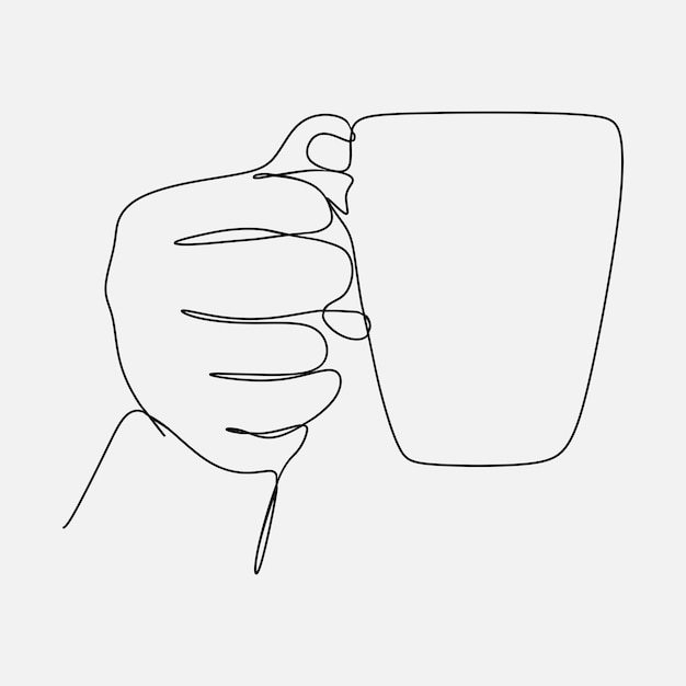 dibujo de línea continua de una mano sosteniendo café en una taza un vector de diseño gráfico de una sola línea