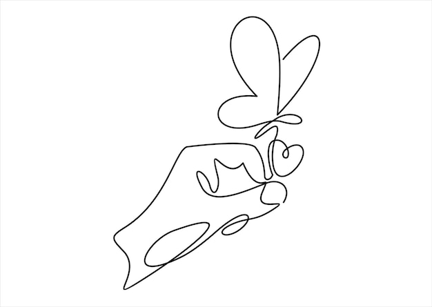 Un dibujo de línea continua de una mano sosteniendo una mariposa