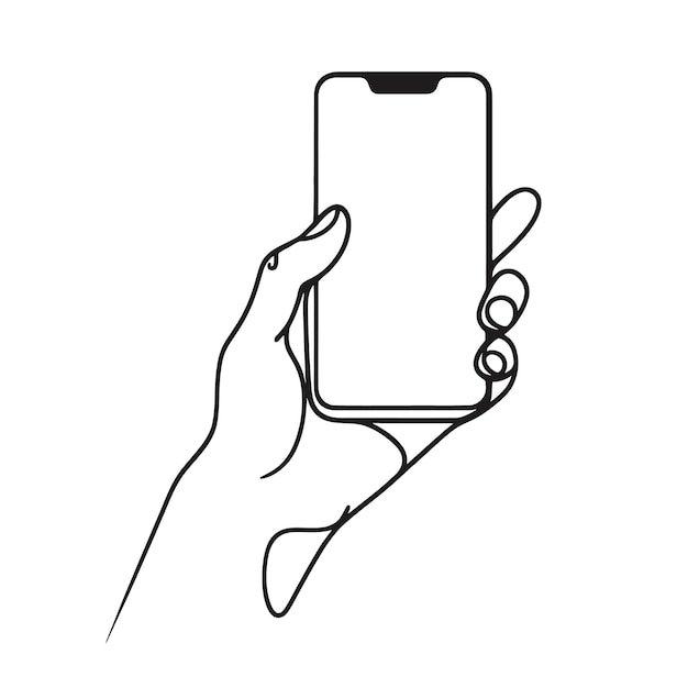 dibujo de línea continua de la mano con teléfono ilustración vectorial de un teléfono en la mano de una persona una línea