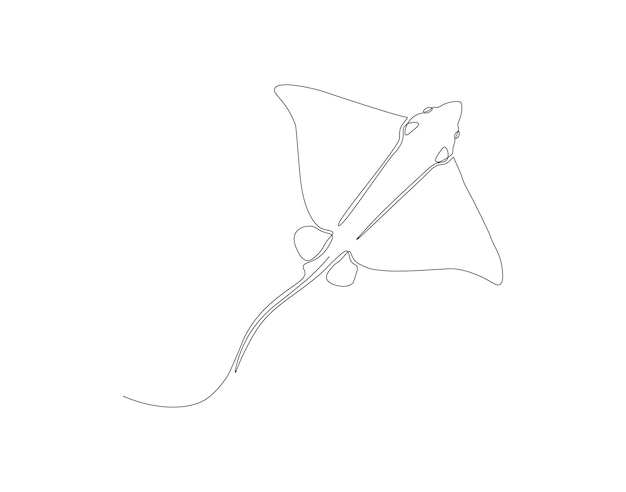 Dibujo de línea continua de manta ray Una línea de rayas concepto de animal marino arte de línea continua Contorno editable