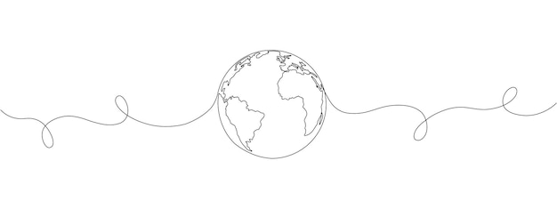 Un dibujo de línea continua del mapa mundial de la Tierra dibujado con una ilustración vectorial de línea