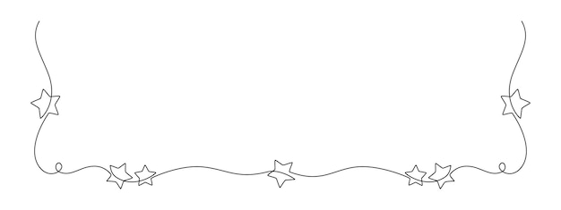 Vector un dibujo de línea continua del marco de navidad y el borde con estrellas línea de ruptura festiva con patrón floreciente en estilo lineal simple ilustración vectorial de doodle