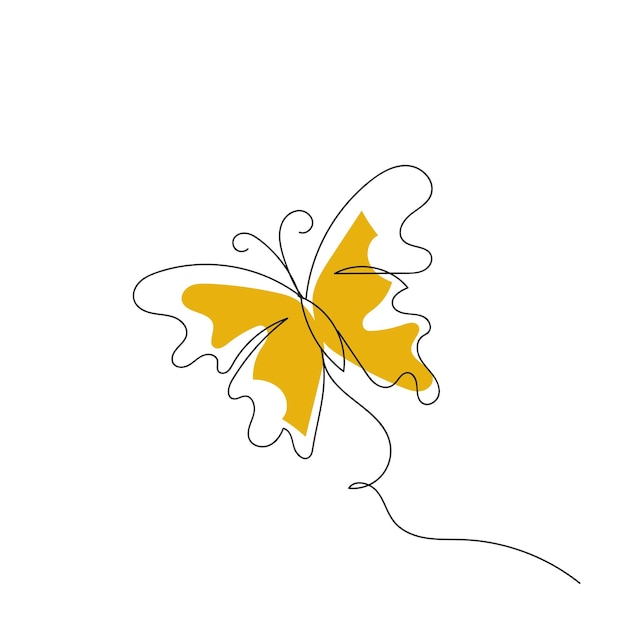 Dibujo de línea continua de mariposa voladora