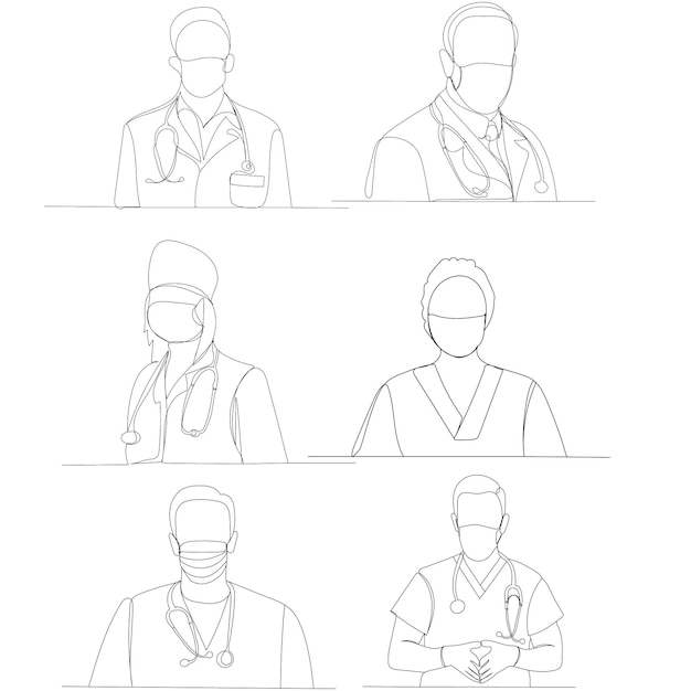 Dibujo de línea continua de médico en máscara médica