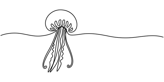 Dibujo de línea continua de medusas Una línea de medusas marinas Concepto de animal marino continuo