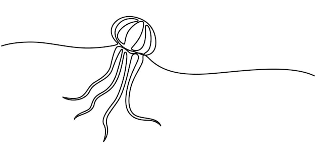 Dibujo de línea continua de medusas Una línea de medusas marinas Concepto de animal marino continuo