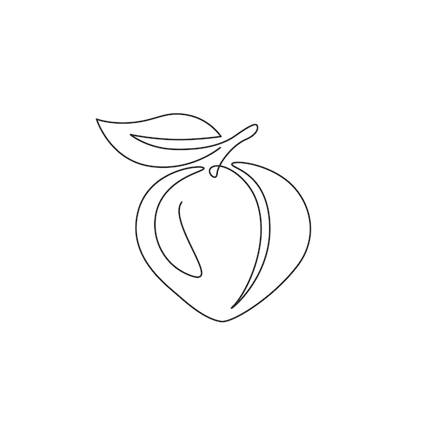 Un dibujo de línea continua de melocotón orgánico entero y saludable para el logotipo del huerto Icono de fruta fresca