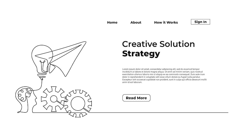 Vector dibujo de línea continua mente y bombilla de avión de papel vector de página de inicio de estrategia de solución creativa