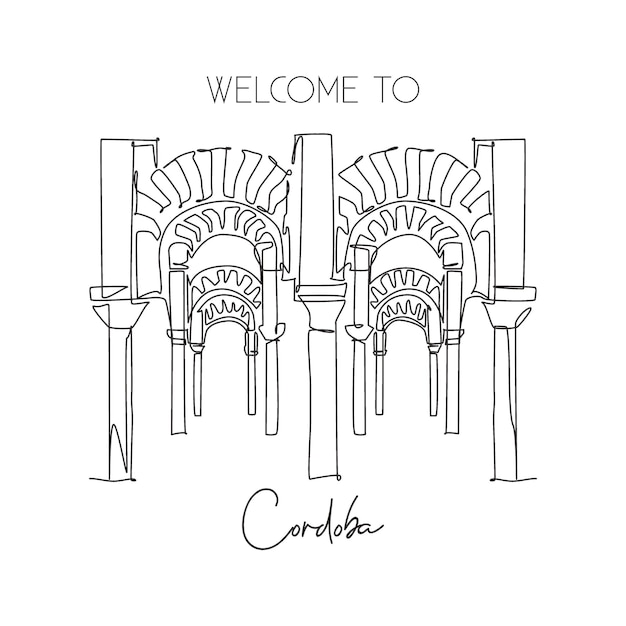Un dibujo de línea continua de la mezquita de Córdoba o el punto de referencia de Andalucía España vector de diseño