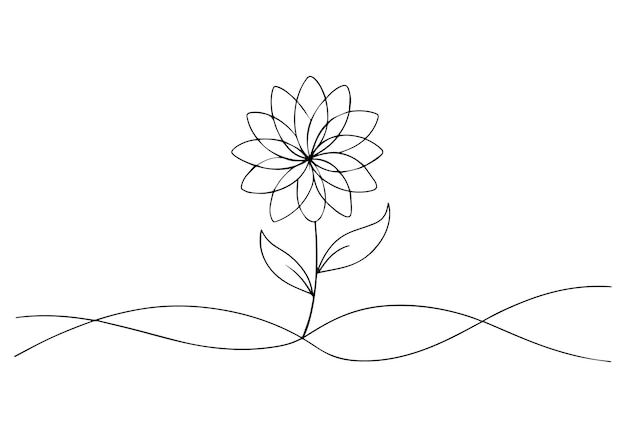 Dibujo de línea continua minimalista de un diseño vectorial elegante de una flor en flor