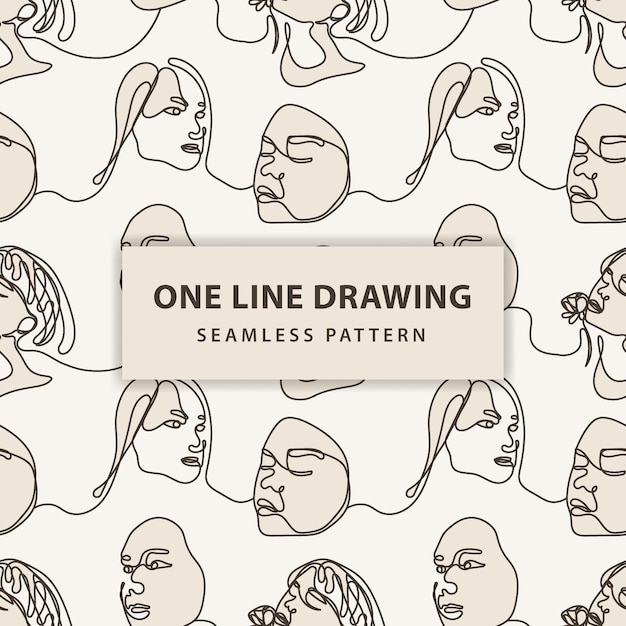 Dibujo de una línea continua mujer cara de patrones sin fisuras. Arte de línea de cara de mujer