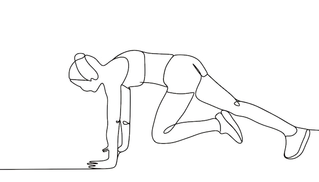 dibujo de línea continua mujer deportiva dedicada al yoga en una ilustración de vector de fondo blanco