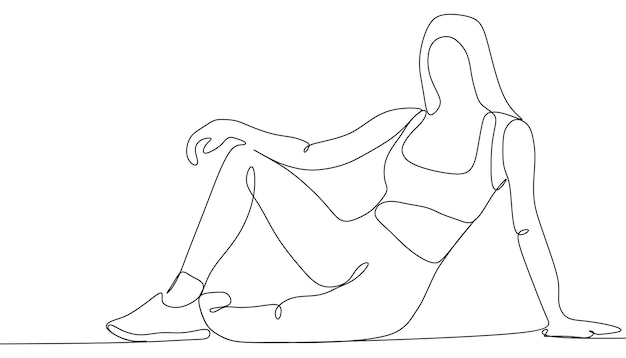 dibujo de línea continua mujer deportiva haciendo yoga sobre fondo blanco