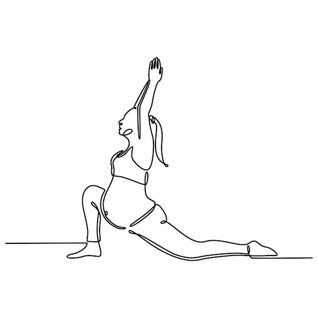 Dibujo de línea continua mujer embarazada practicando embarazo yoga movimiento concepto de yoga ilustración vectorial