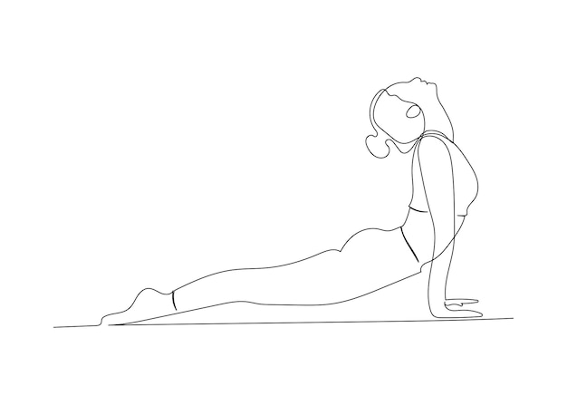 Dibujo de línea continua de mujer haciendo ejercicio yoga Minimalismo arte