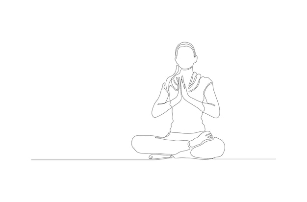 Dibujo de línea continua de una mujer haciendo una ilustración de vector de meditación Vector Premium