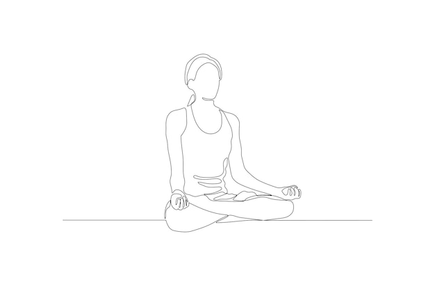 Dibujo de línea continua de una mujer haciendo una ilustración de vector de meditación Vector Premium