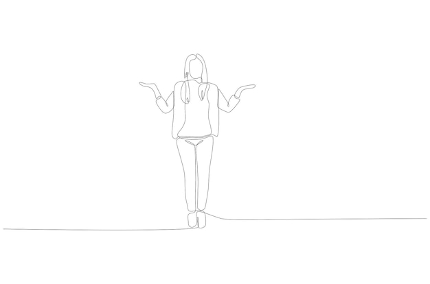 Dibujo de línea continua de una mujer en la ilustración de vector de estilo simple Vector Premium