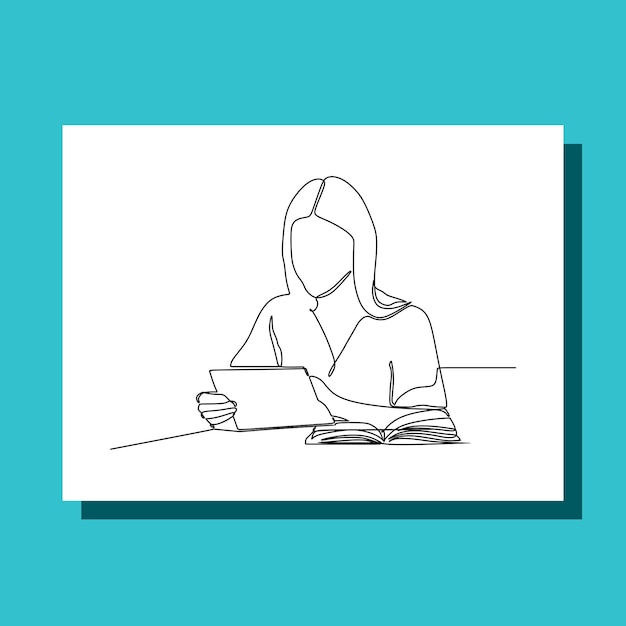 dibujo de línea continua de mujer leyendo carta