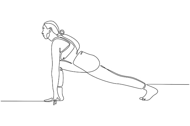 Vector dibujo de línea continua mujer practicando yoga fitness concepto ilustración vectorial