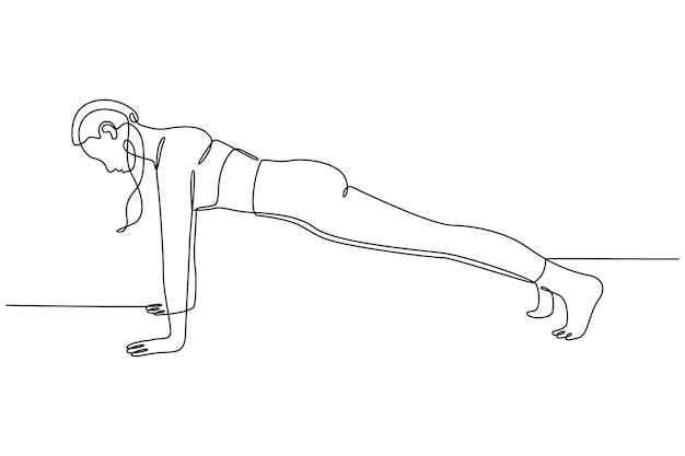 Dibujo de línea continua mujer practicando yoga fitness concepto ilustración vectorial