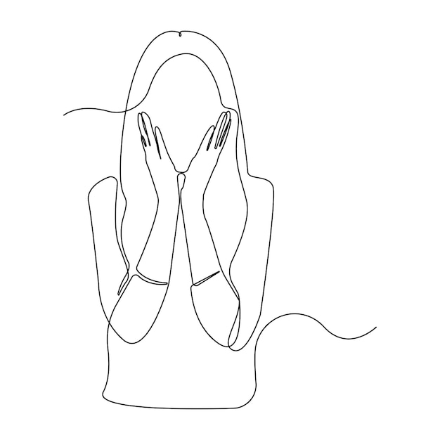 Dibujo en línea continua de una mujer sorprendida