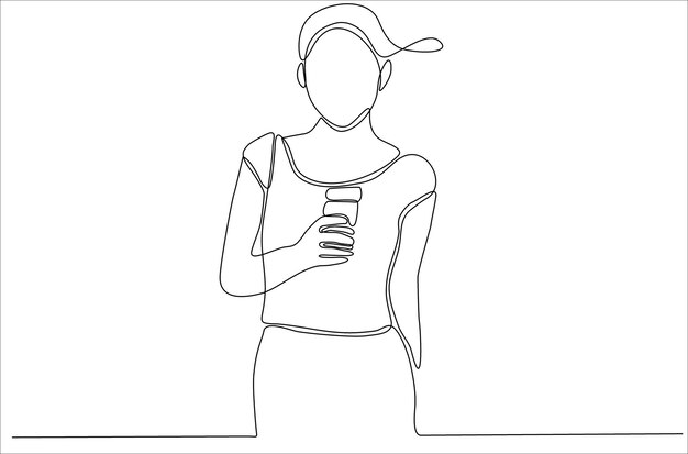 dibujo de línea continua de mujer sosteniendo una copa de vino ilustración vectorial premium