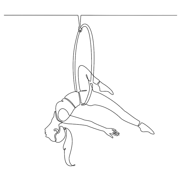 dibujo de línea continua de una mujer tocando el circo de aire circo forma abstracta diseño editable