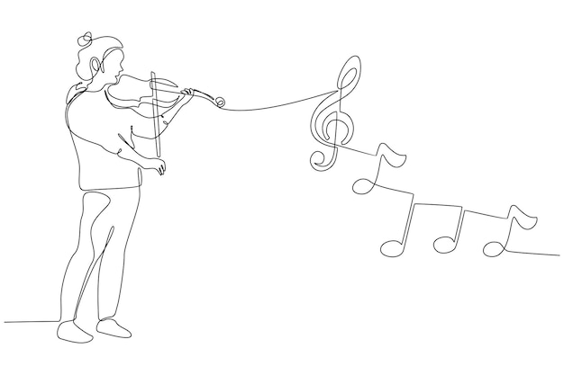 Vector dibujo de línea continua de una mujer tocando la ilustración de vector de violín