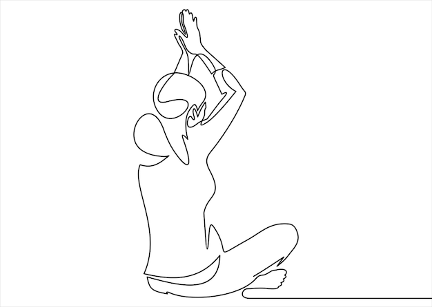 Dibujo de línea continua de mujeres fitness yoga concepto vector salud ilustración