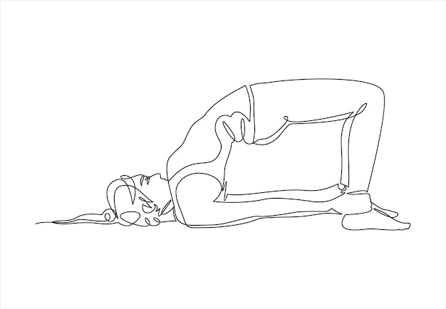 dibujo de línea continua de mujeres fitness yoga concepto vector salud ilustración