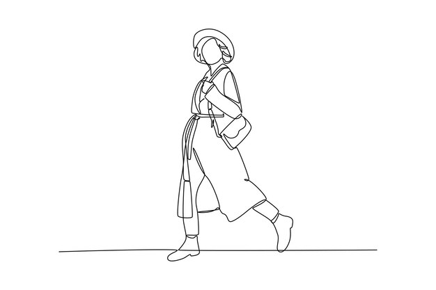 Dibujo de línea continua de mujeres con ropa elegante mientras posan en la calle Icono de estilo de moda Estilo de boutique Swirl curl Estilo dinámico de dibujo de una línea diseño gráfico ilustración vectorial