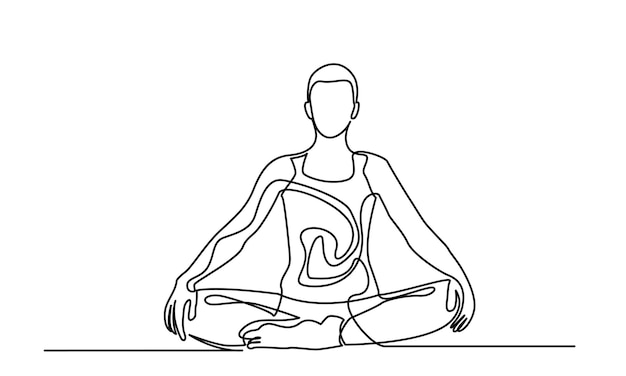 Dibujo de línea continua de mujeres de yoga sentadas en la postura de yoga de loto