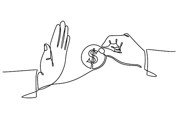 dibujo de línea continua de negativa a pagar facturas de dinero préstamo de soborno y vector de concepto de finanzas
