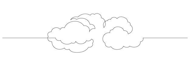 Un dibujo de línea continua de Nubes en el cielo Símbolo del tiempo y concepto de almacenamiento en estilo lineal simple Ilustración de vector de contorno de trazo editable