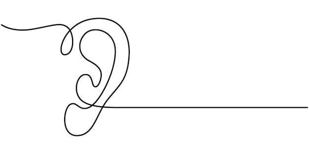 Un dibujo de línea continua del oído humano Icon Símbolo de cuidado escuchar salud y ayuda sensorial en simple