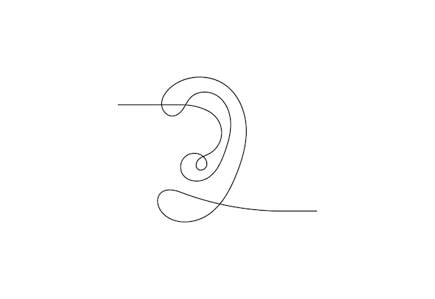 Dibujo de línea continua de la oreja humana con fondo blanco Ilustración vectorial