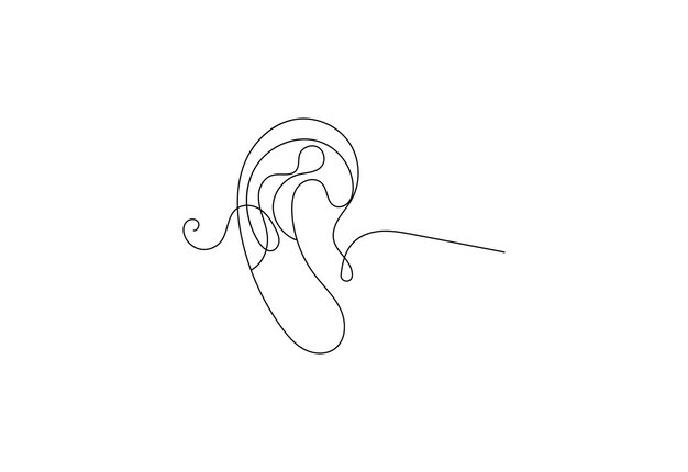 Dibujo de línea continua de la oreja humana con fondo blanco Ilustración vectorial