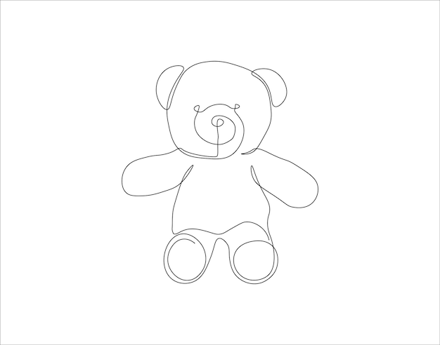 Dibujo de línea continua de oso de peluche Una línea de muñeca de oso de Peluche Arte de línea continua Contorno editable