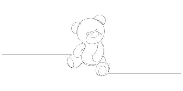 Un dibujo de línea continua del oso de peluche Símbolo de juguete suave de amistades para niños en estilo lineal simple Concepto para regalo de cumpleaños y tarjeta de felicitación en trazo editable Doodle vector ilustración