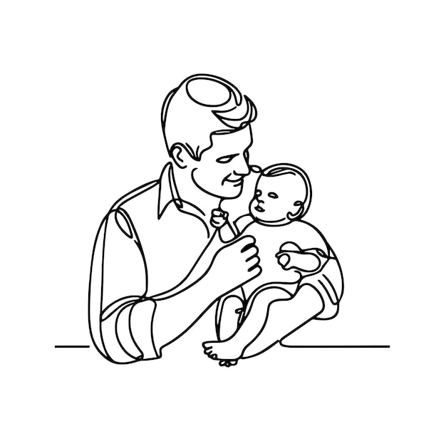 Dibujo de línea continua de un padre sosteniendo a su bebé Ilustración vectorial