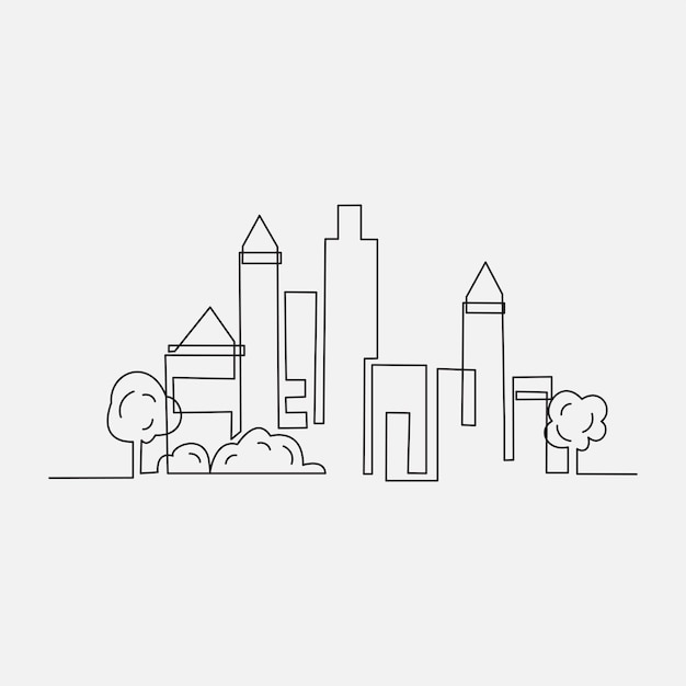 Dibujo de línea continua del paisaje urbano moderno Arquitectura de la metrópolis paisaje panorámico