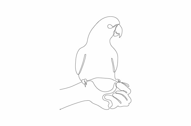 Dibujo de línea continua de pájaro posado en la ilustración de vector de mano Vector Premium