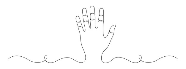 Un dibujo de línea continua de la palma de la mano Brazo humano en estilo lineal simple para logotipo y tarjeta Trazo editable Doodle contorno ilustración vectorial