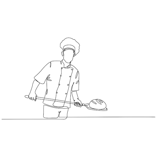 dibujo de línea continua de panadero cocinando vector de pan