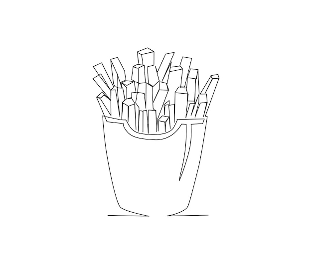 Dibujo de línea continua de papas fritas ilustración vectorial Frenchfries arte de una sola línea estilo minimalista dibujado a mano