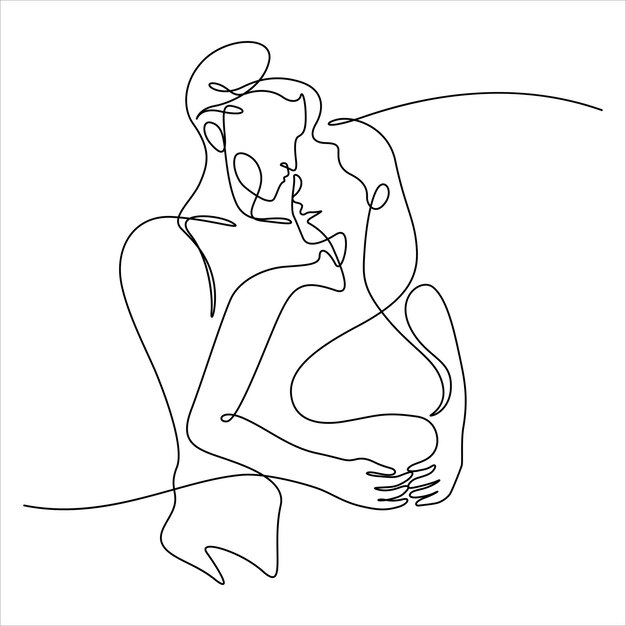 Dibujo de línea continua de pareja abrazo juntos ilustración vectorial