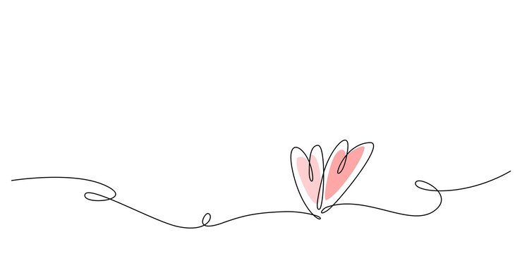 Vector dibujo de línea continua de pareja de corazón y fondo de san valentín de una sola línea de forma de color con rosa